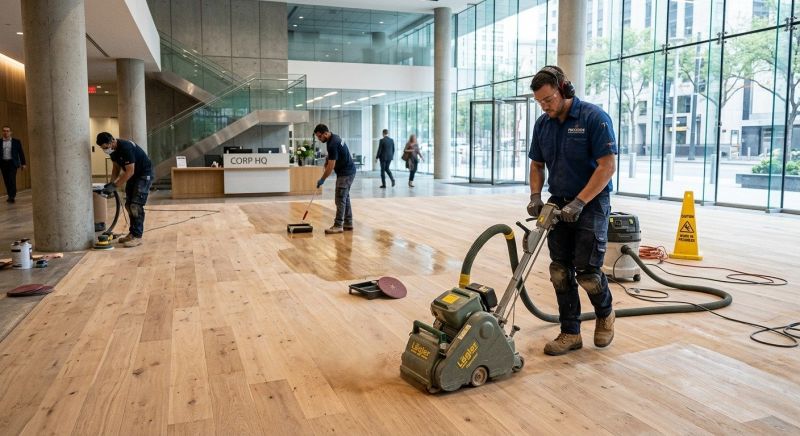 Our team working on Wood Floor Service projects in Warsaw, IN